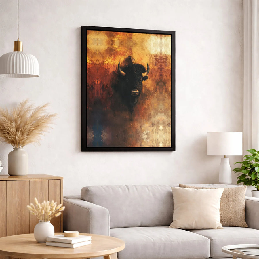 American Bison Canvas Art | Rustic Abstract Wildlife Wall Decor | 1.25 Inch Gallery Wrap | Premium Nature Print for Living Room Office