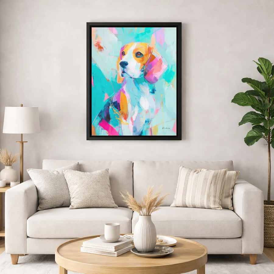 Beagle Dog Wall Art Canvas | Colorful Abstract Pet Portrait | 1.25-Inch Premium Gallery Wrap | Modern Home Decor Gift for Dog Lovers