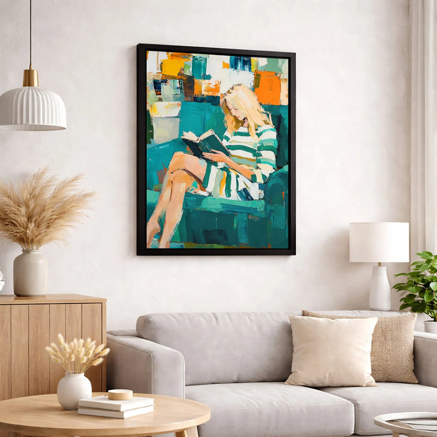 Woman Reading Book Canvas Art | Abstract Impasto Oil Painting Style | Premium 1.25-Inch Thick Gallery Wrap | Modern Home Decor Gift for Readers