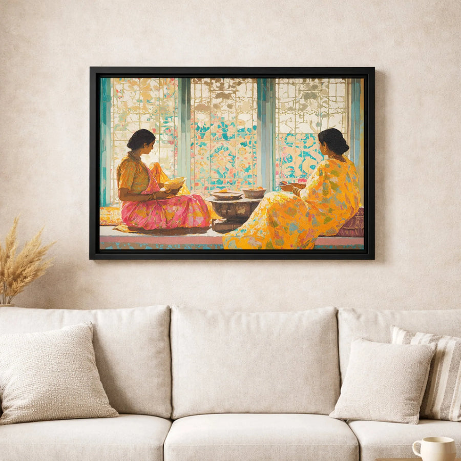 Indian Women Wall Art | Cultural Sari Portrait Canvas | Premium Gallery Wrap Print | Ethnic Home Decor for Living Room