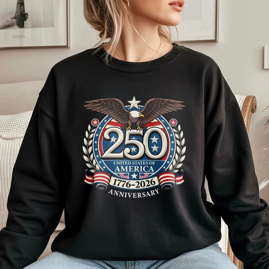 America 250th Anniversary Sweatshirt | Patriotic Bald Eagle 1776-2026 Graphic | Premium Cotton Blend | USA Independence Day Gift for Patriots