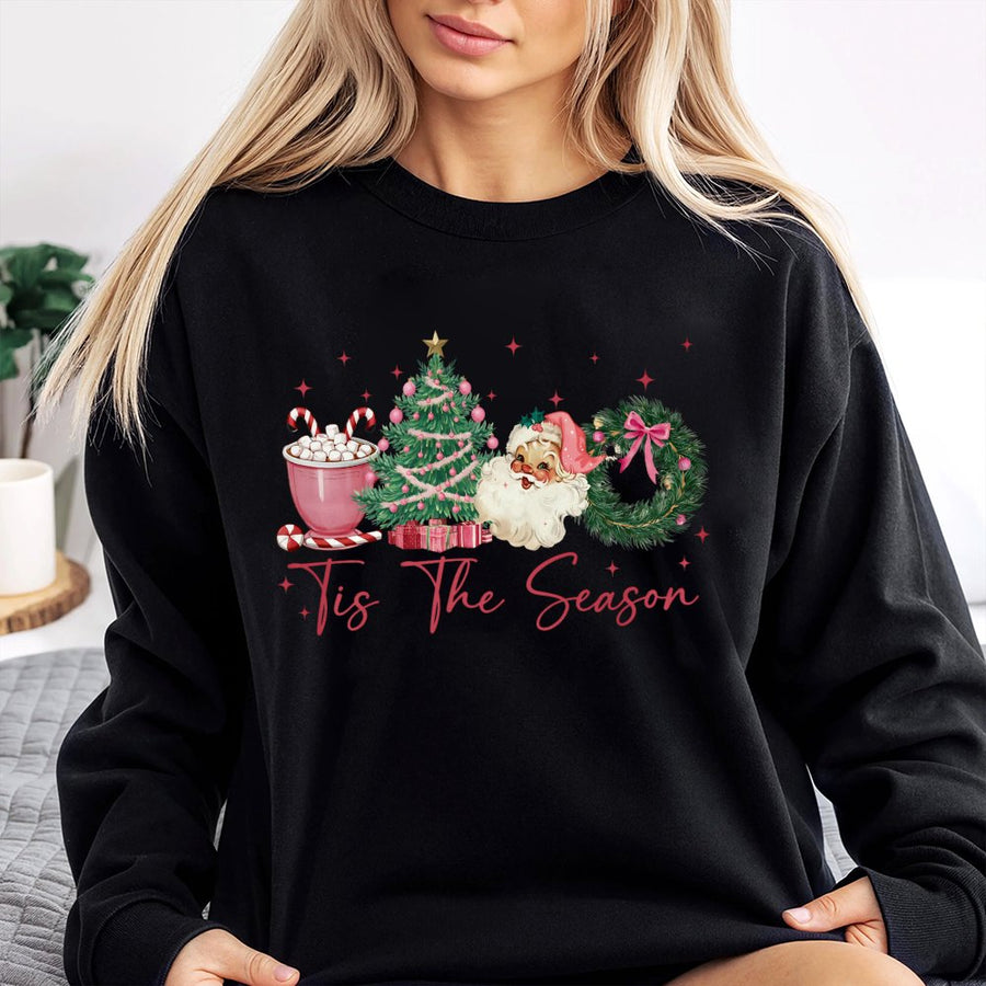 Tis The Season Christmas Sweatshirt | Vintage Santa & Tree Graphic | Premium Cotton Blend | Cozy Holiday Gift for Women