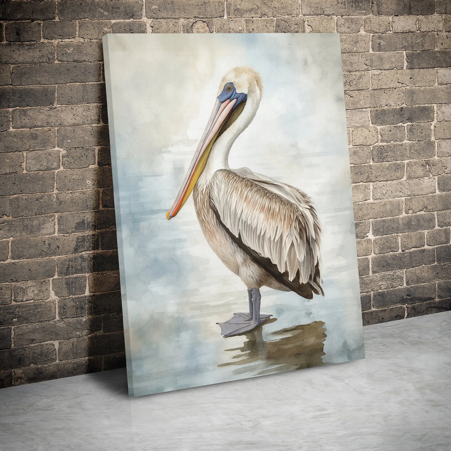 Brown Pelican Wall Art | Watercolor Coastal Bird Painting | Premium Gallery Wrap Canvas | Nautical Home Decor Gift for Beach House
