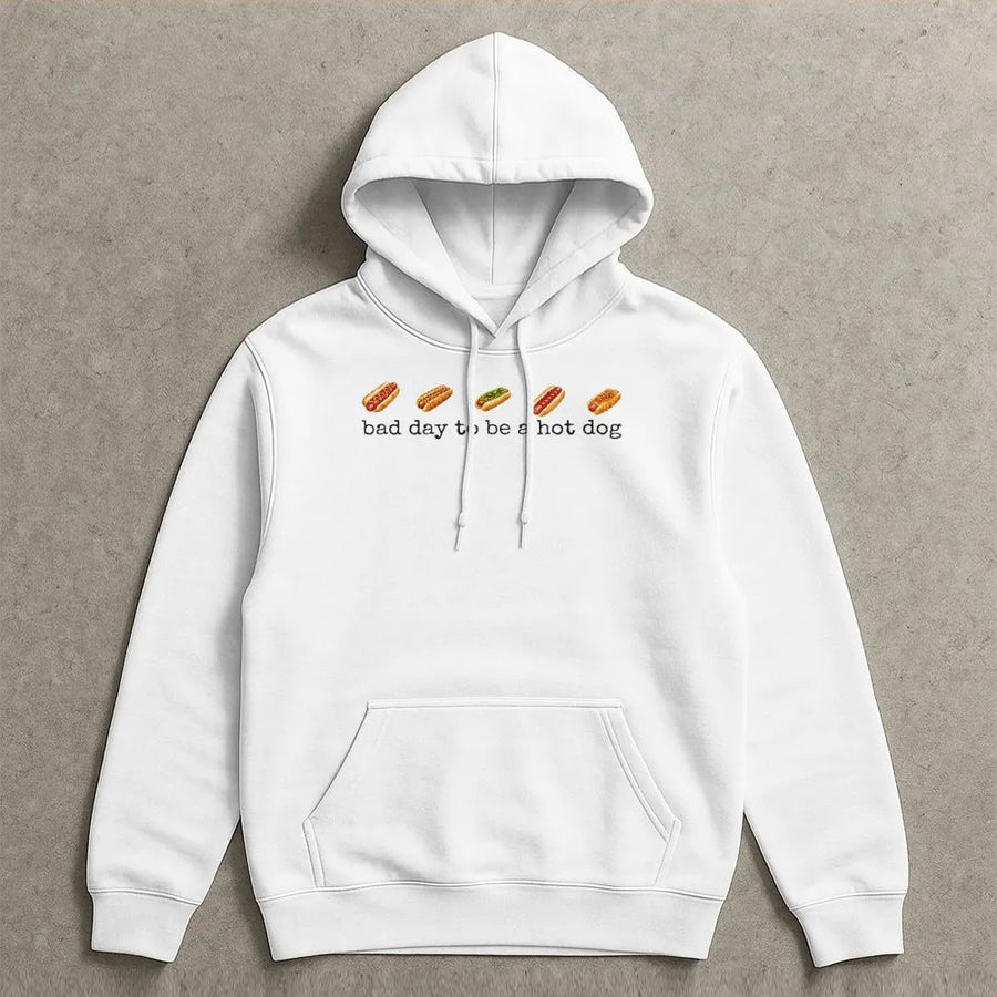 Funny Hot Dog Hoodie | Bad Day to Be a Hot Dog Graphic | Soft Cotton Blend Pullover | 4th of July BBQ Gift for Women