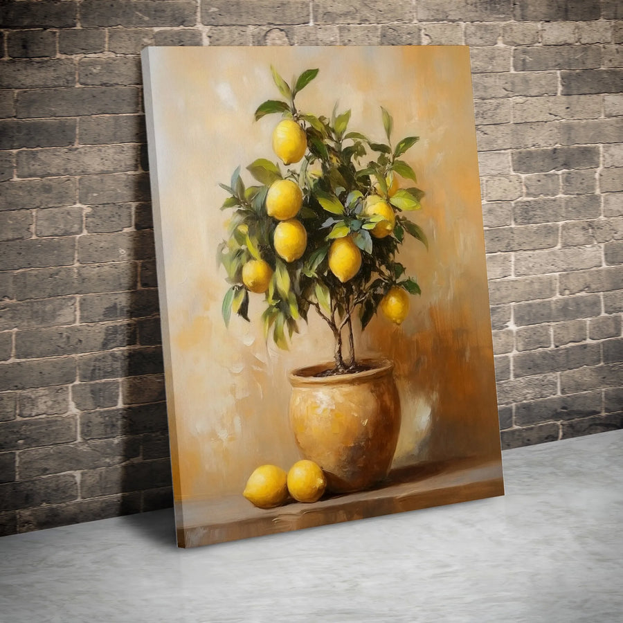 Lemon Tree Wall Art | Still Life Oil Painting Style | Premium Gallery Wrap Canvas | Mediterranean Kitchen Decor & Housewarming Gift