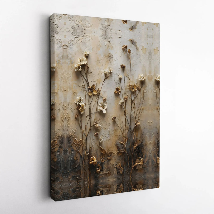 Neutral Wildflower Canvas Wall Art | Rustic Textured Floral Print | Premium Gallery Wrap 1.25 inch | Modern Farmhouse Home Decor Gift