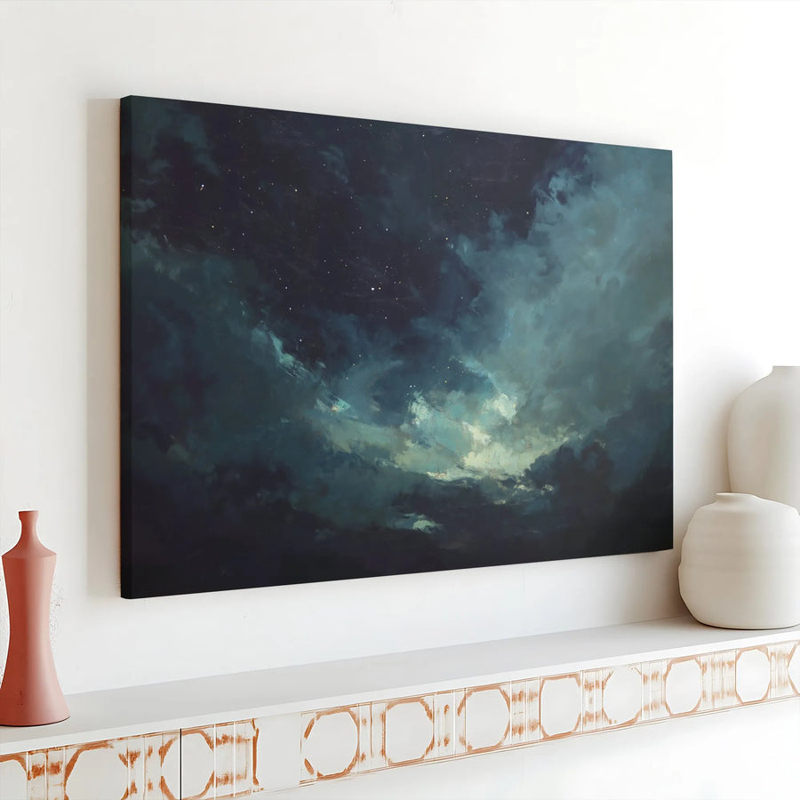 Night Sky Canvas Wall Art | Atmospheric Clouds and Stars Print | Premium 1.25 Inch Gallery Wrap | Modern Home Decor for Bedroom or Living Room