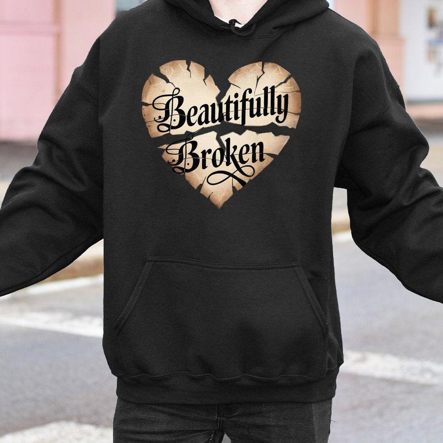 Beautifully Broken Heart Hoodie | Cracked Aesthetic Graphic Print | Soft Cotton-Poly Blend | Meaningful Gift For Her And Him