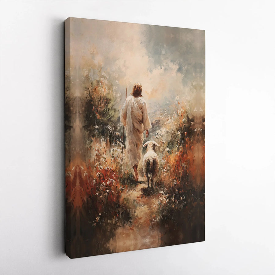 Jesus Walking with Lamb Canvas Print | The Good Shepherd Painting | Premium Gallery Wrapped Wall Art | Christian Home Decor Inspirational Gift