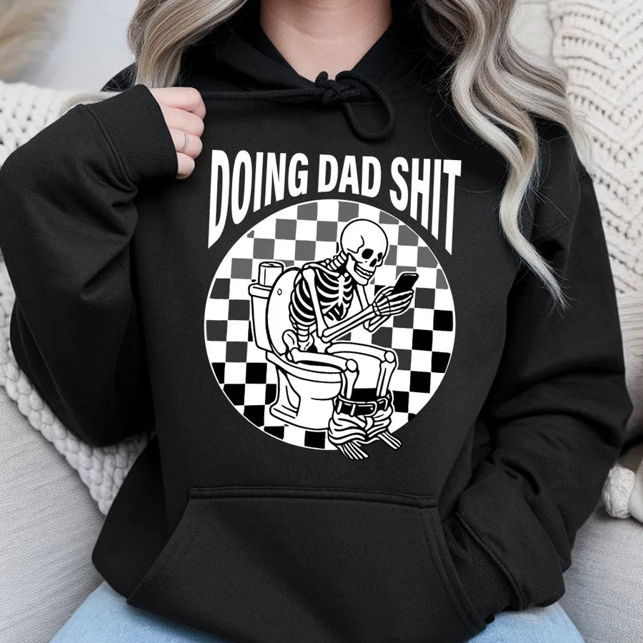 Doing Dad Shit Hoodie | Funny Skeleton Bathroom Design | Premium Cotton Blend | Gift For Dad, Father's Day 2026, Birthday Present