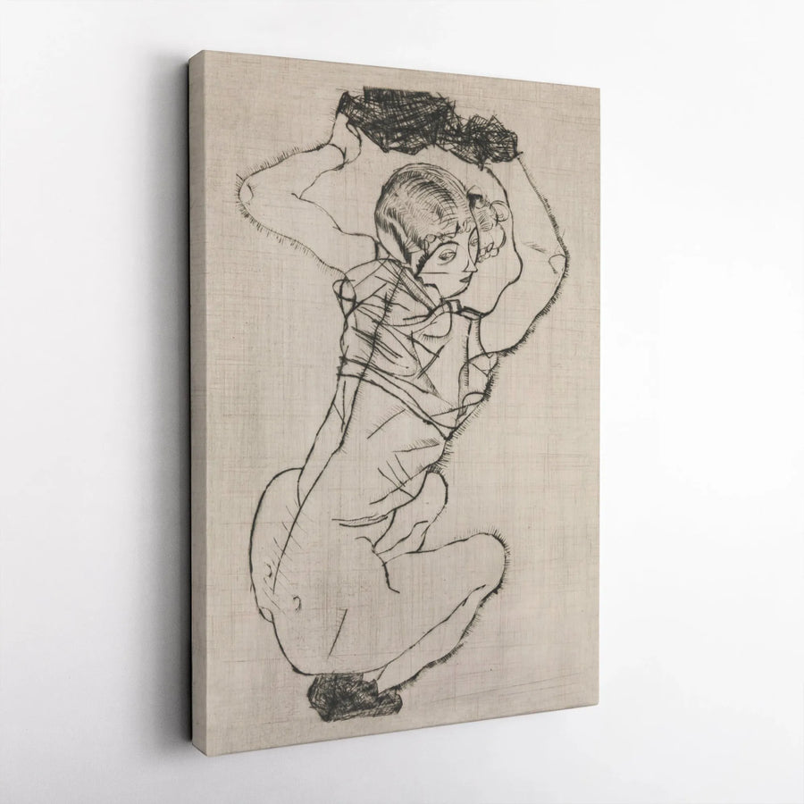Egon Schiele Crouching Woman Canvas | Expressionist Figure Drawing | Premium Gallery Wrapped Wall Art | Modern Home Decor Art Collector Gift