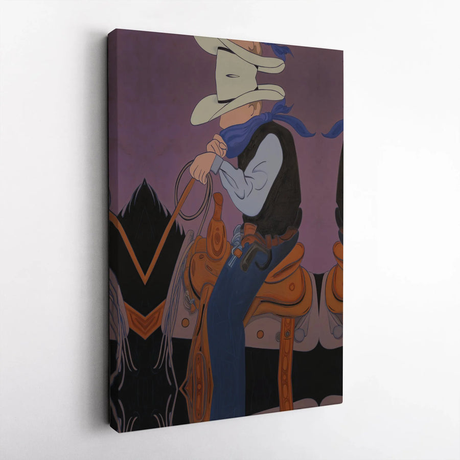 Cowboy Wall Art Canvas | Western Cartoon Horse Rider Print | Gallery Wrapped Premium Decor | Gift for Ranch Home Office