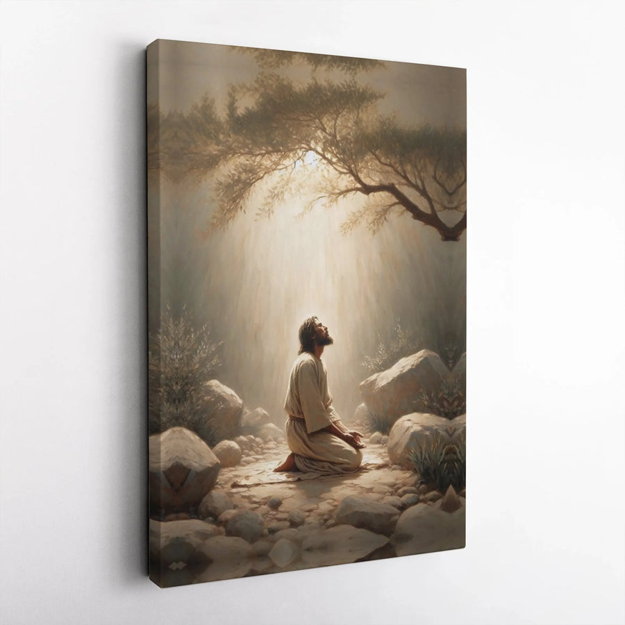 Jesus Praying in Gethsemane Canvas Art | Christian Wall Decor | Fade-Resistant Premium Gallery Print | Spiritual Home Gift