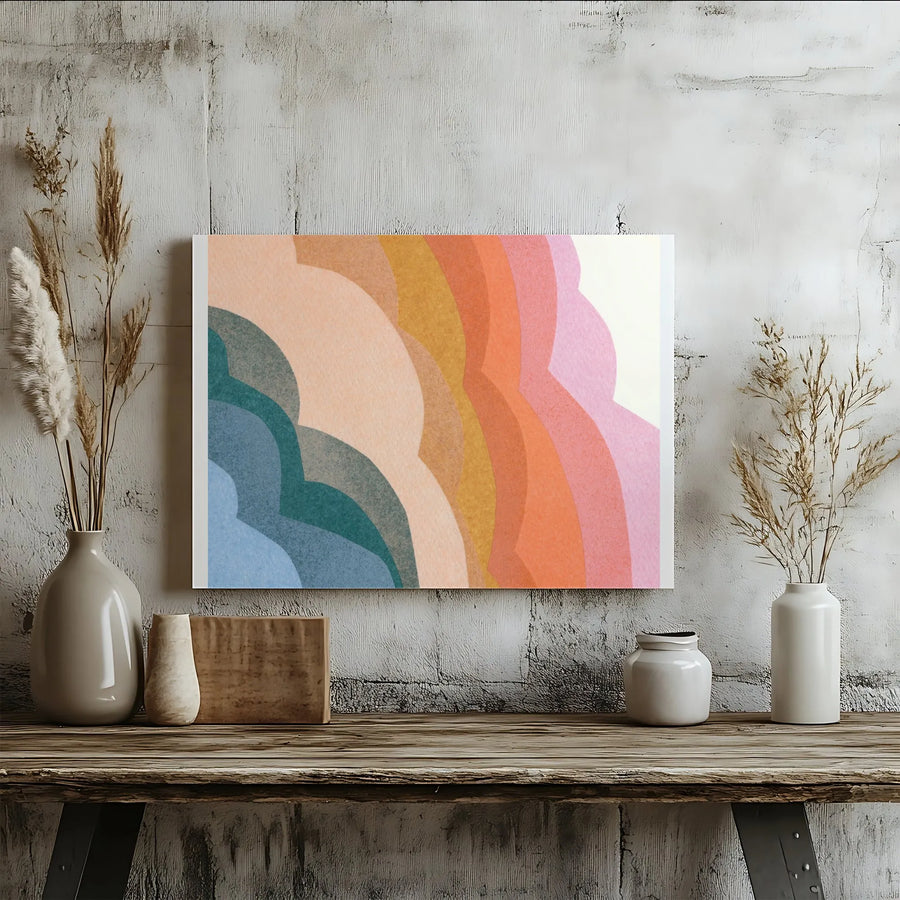 Abstract Canvas Wall Art | Layered Sunset Waves Design | Premium Gallery Wrapped 1.25" Canvas | Modern Minimalist Home Decor Gift