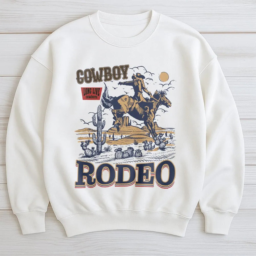 Rodeo Cowboy Sweatshirt | Vintage Western Bull Riding Graphic | Premium Cotton Blend Crewneck | Country Style Gift for Men and Women