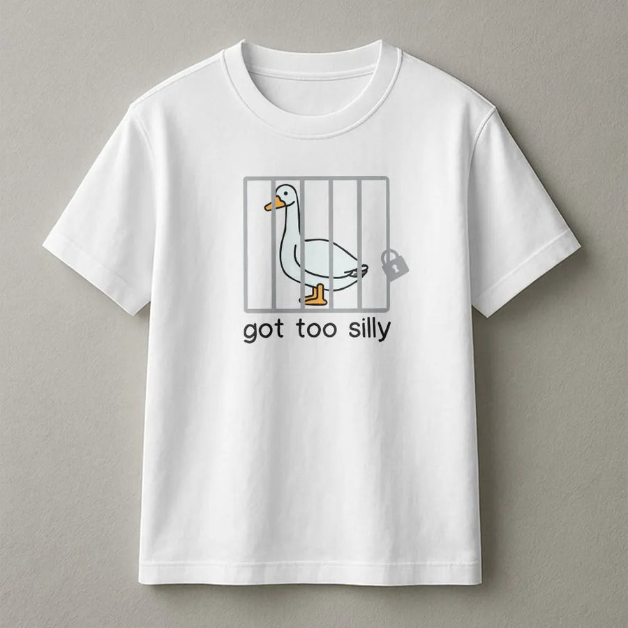 Silly Goose In Jail T-Shirt | Funny Got Too Silly Graphic Tee | Premium Cotton Casual Wear | Cute Animal Meme Gift for Men and Women