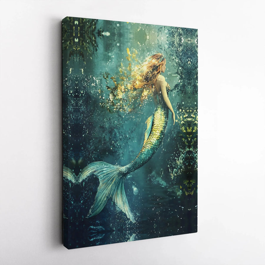Mermaid Canvas Wall Art | Mystical Underwater Fantasy Scene | Premium Gallery Wrapped Canvas | Fantasy Bedroom Decor Gift