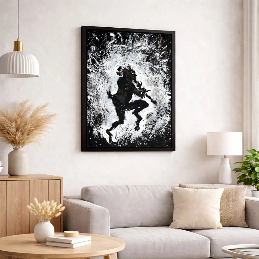 Dancing Satyr Canvas Wall Art | Abstract Faun Flute Player Print | Gallery Wrapped Premium Decor | Mythological Home Office Gift