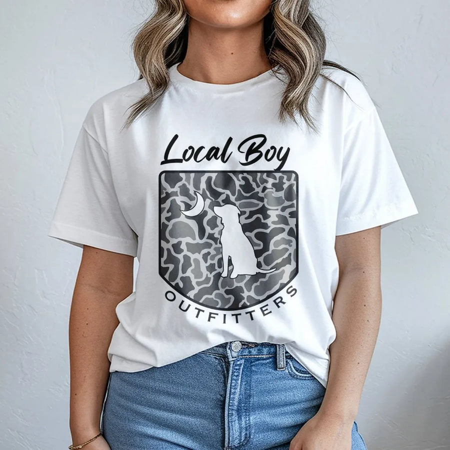 Dog Hunting T-Shirt | Camo Labrador Retriever Graphic | Premium Cotton Wildlife Apparel | Outdoor Enthusiast Gift For Men