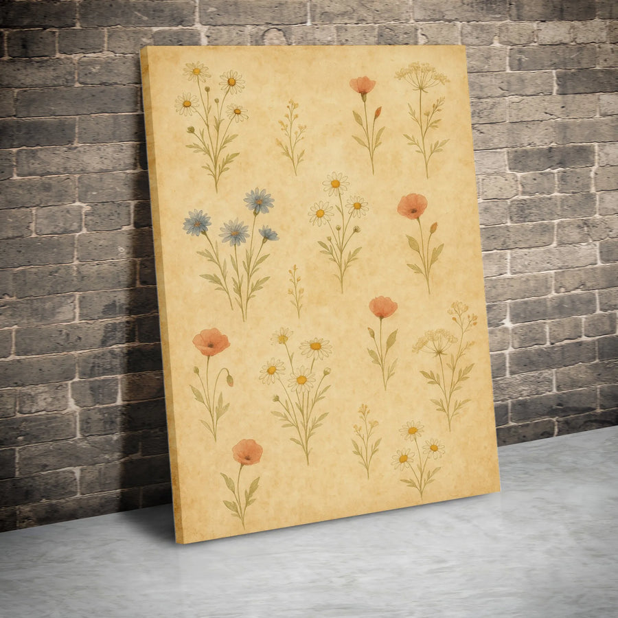 Vintage Wildflower Canvas Wall Art | Rustic Botanical Illustration | Premium Thick Gallery Wrap Print | Cottagecore Home Decor Gift