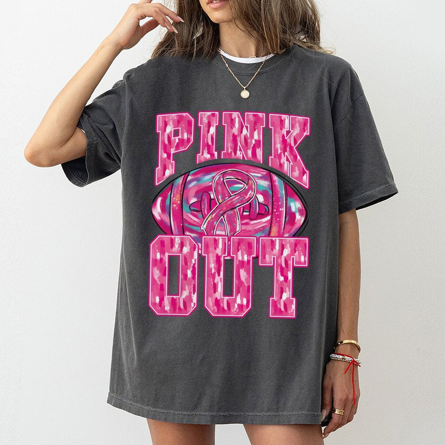 Pink Out Football T-Shirt | Breast Cancer Awareness Game Day Design | 100% Soft Cotton Tee | Premium Gift for Football Fans & Mamas