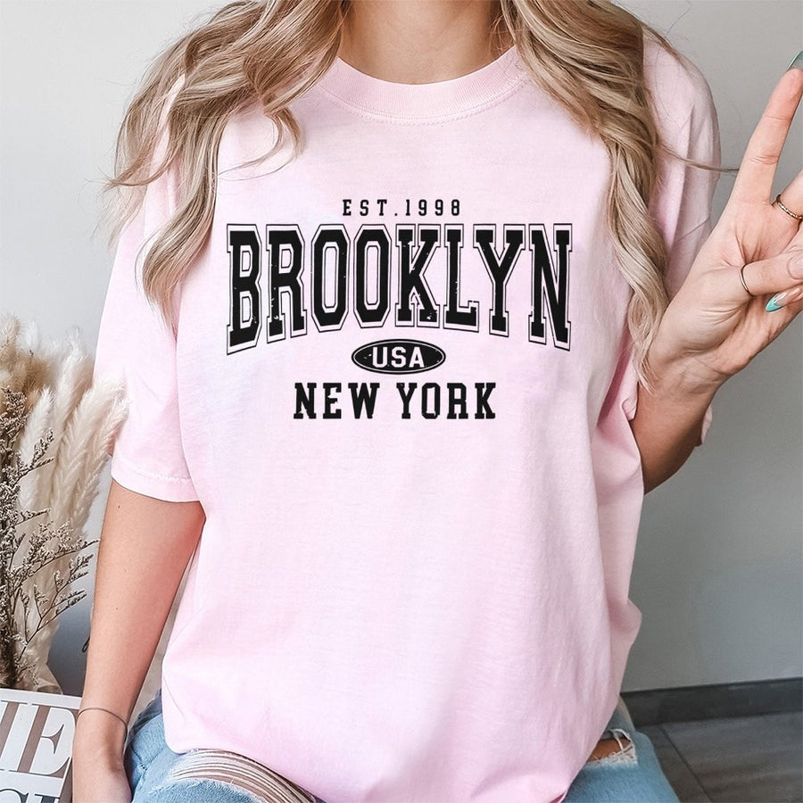 Brooklyn New York Graphic T-Shirt | Varsity Lettering Style | 100% Premium Cotton | Unisex Casual Streetwear Gift