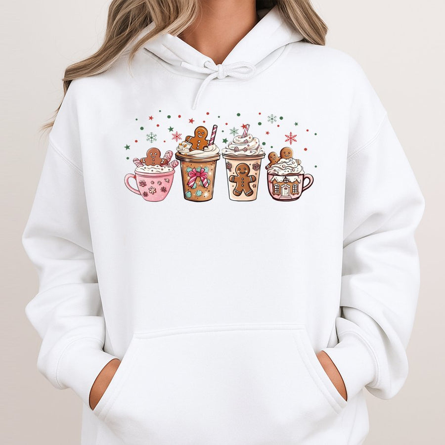 Christmas Coffee Hoodie | Gingerbread Latte Graphic Print | Premium Cotton-Blend | Cozy Holiday Gift for Women and Men