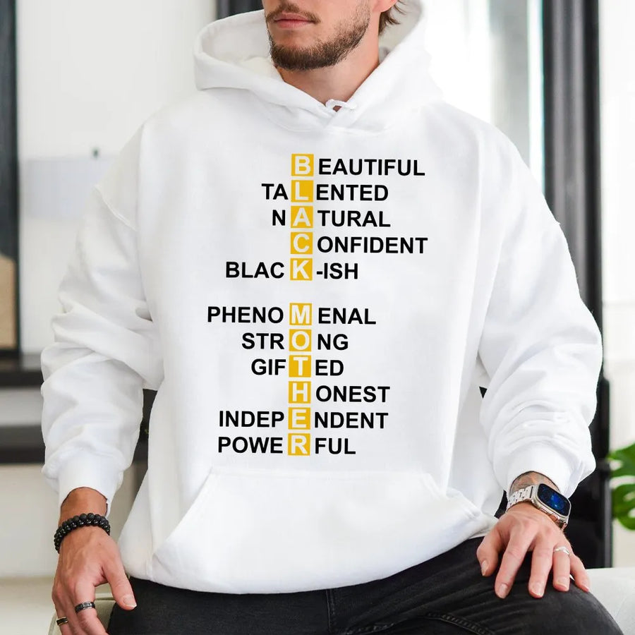 Black Mother Hoodie | Empowering Affirmation Print | Premium Cotton Blend | Gift for Mom, Birthday or Mother's Day 2026 Present