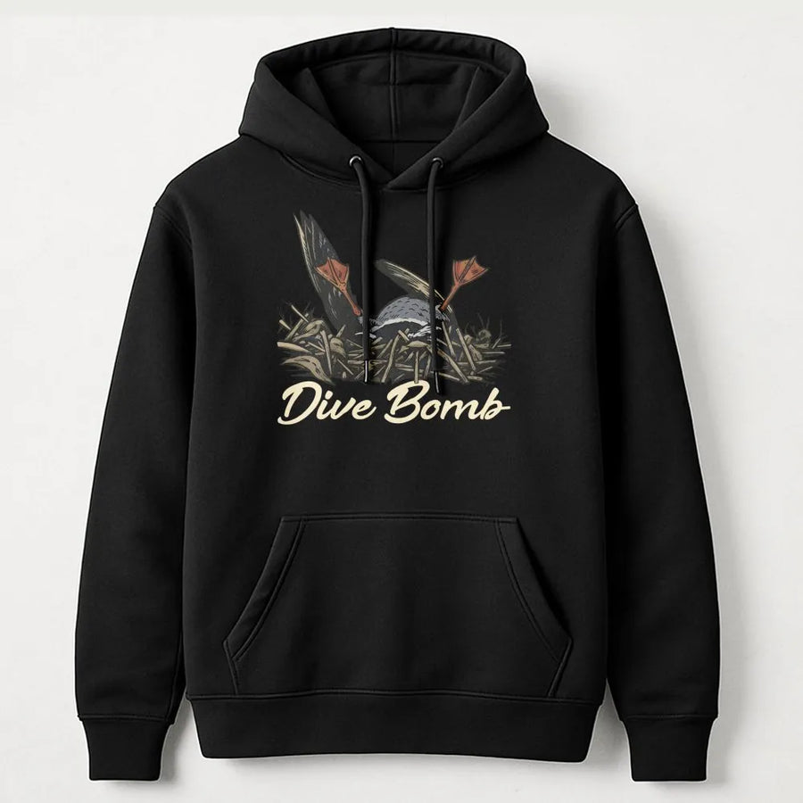 Dive Bomb Duck Hunting Hoodie | Funny Waterfowl Retro Design | Premium Cotton Blend | Gift for Duck Hunter & Outdoor Enthusiast