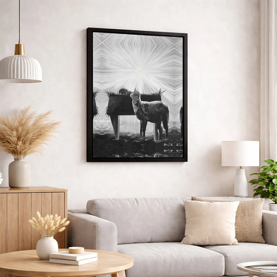 Nativity Scene Canvas Print | Minimalist Llama Christmas Wall Art | Premium Fade-Resistant Gallery Wrap | Religious Holiday Decor Gift
