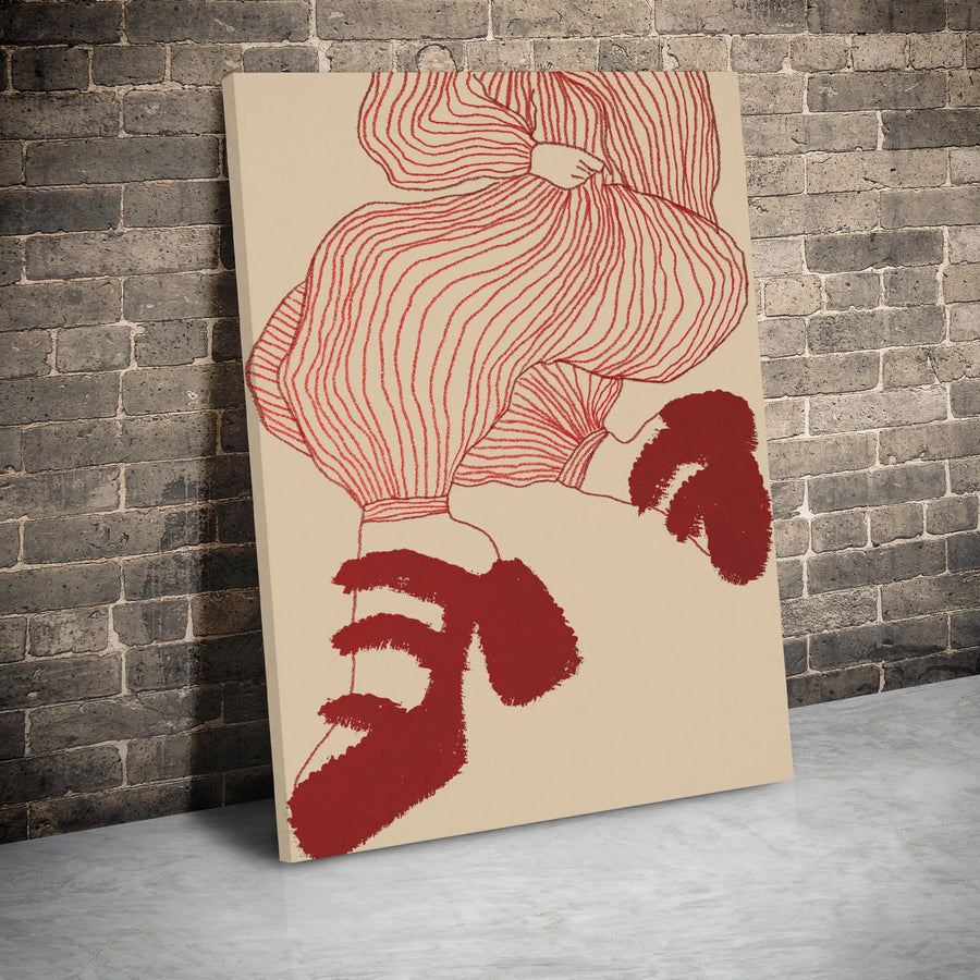 Abstract Line Art Canvas Print | Minimalist Red Striped Pants Illustration | Premium Gallery Wrap Wall Decor | Modern Aesthetic Home Office Art