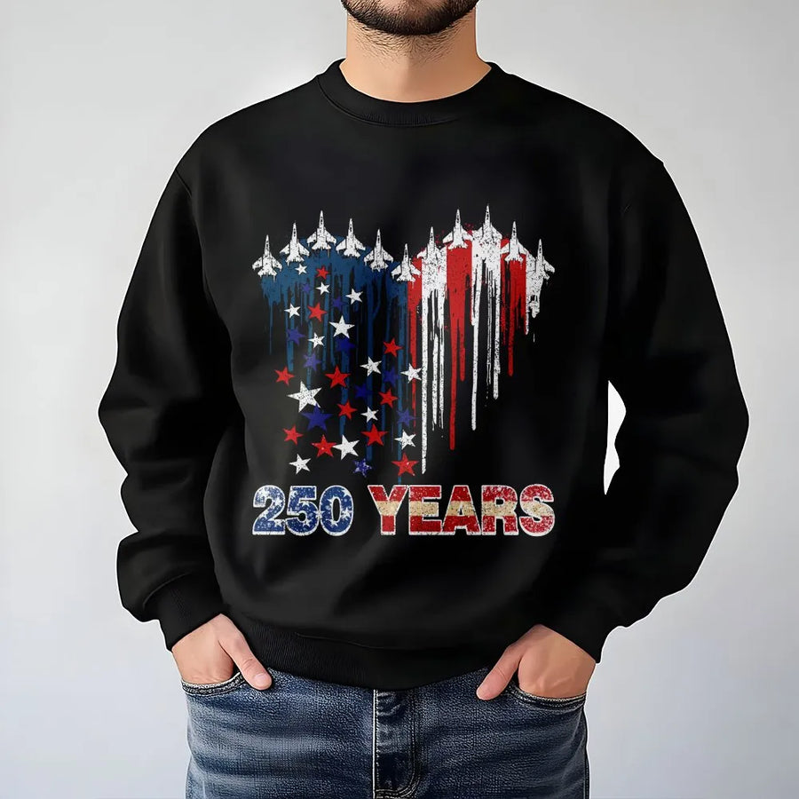 250 Years 1776-2026 Independence Sweatshirt | Patriotic Fighter Jet Graphic | Premium Cotton Blend | USA Semiquincentennial Gift for Men and Women