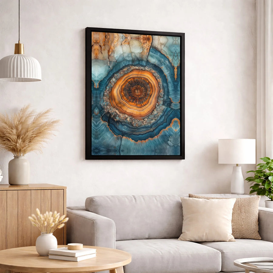 Abstract Geode Canvas Print | Blue and Gold Mineral Wall Art | Premium Gallery-Wrapped Decor | Modern Living Room Gift