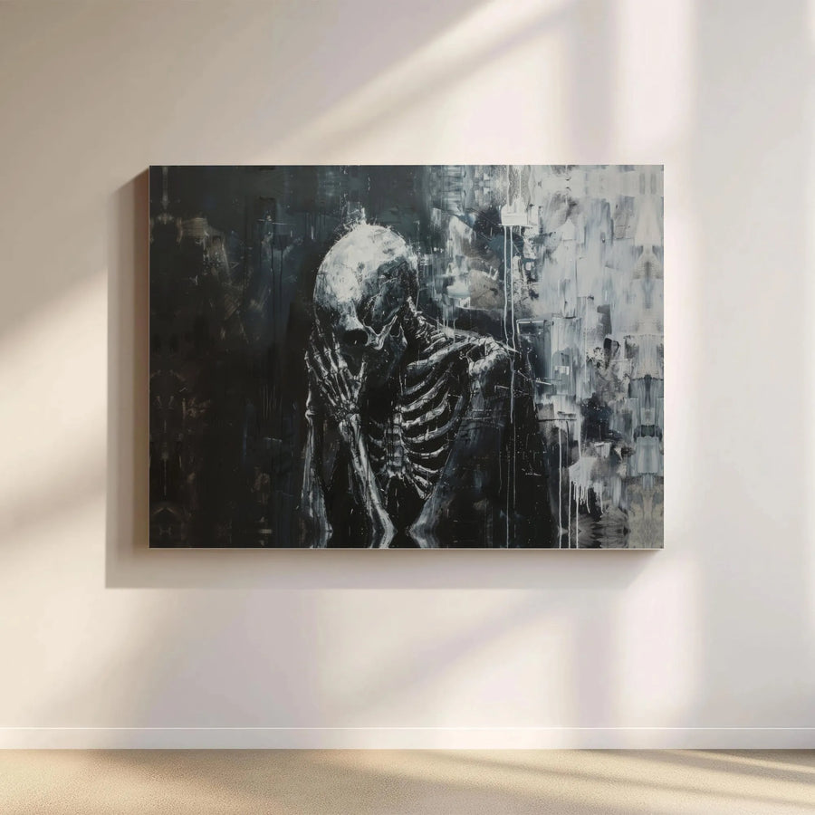 Abstract Skeleton Canvas Wall Art | Dark Moody Grunge Painting | Premium Gallery Wrap Decor | Gothic Home Office Gift for Art Lovers