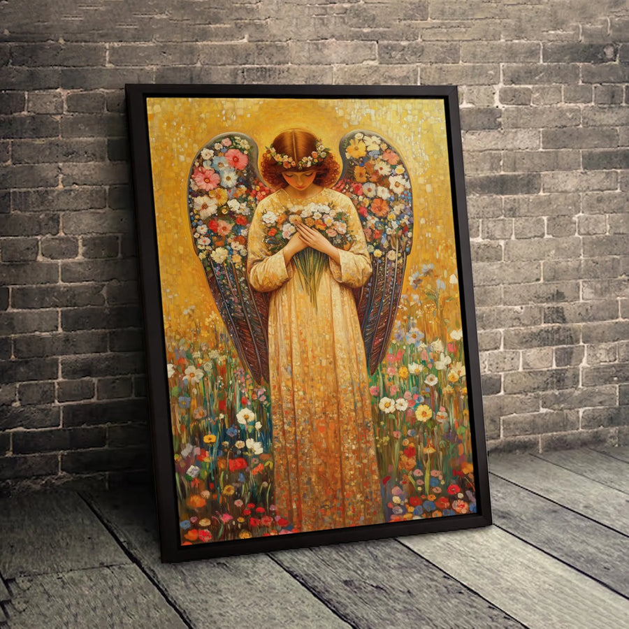 Angel Wall Art | Floral Angel Wings in Wildflower Meadow | Premium Gallery Wrapped Canvas | Spiritual Home Decor Gift