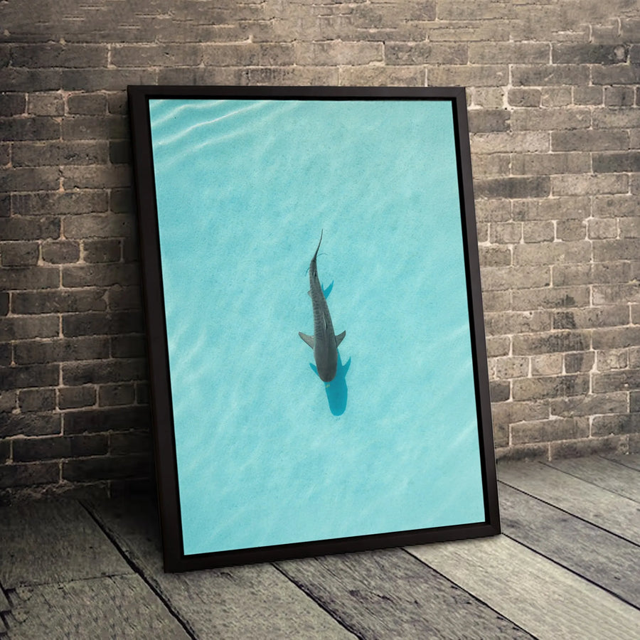 Tiger Shark Canvas Wall Art | Aerial Ocean View Print | Premium Fade-Resistant 1.25 Inch Gallery Wrap | Coastal Decor For Beach House