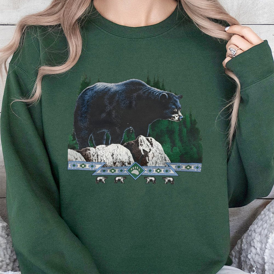 Black Bear Sweatshirt | Nature Forest Wildlife Graphic | Premium Cotton Blend Crewneck | Unisex Outdoor Adventure Gift For Nature Lovers
