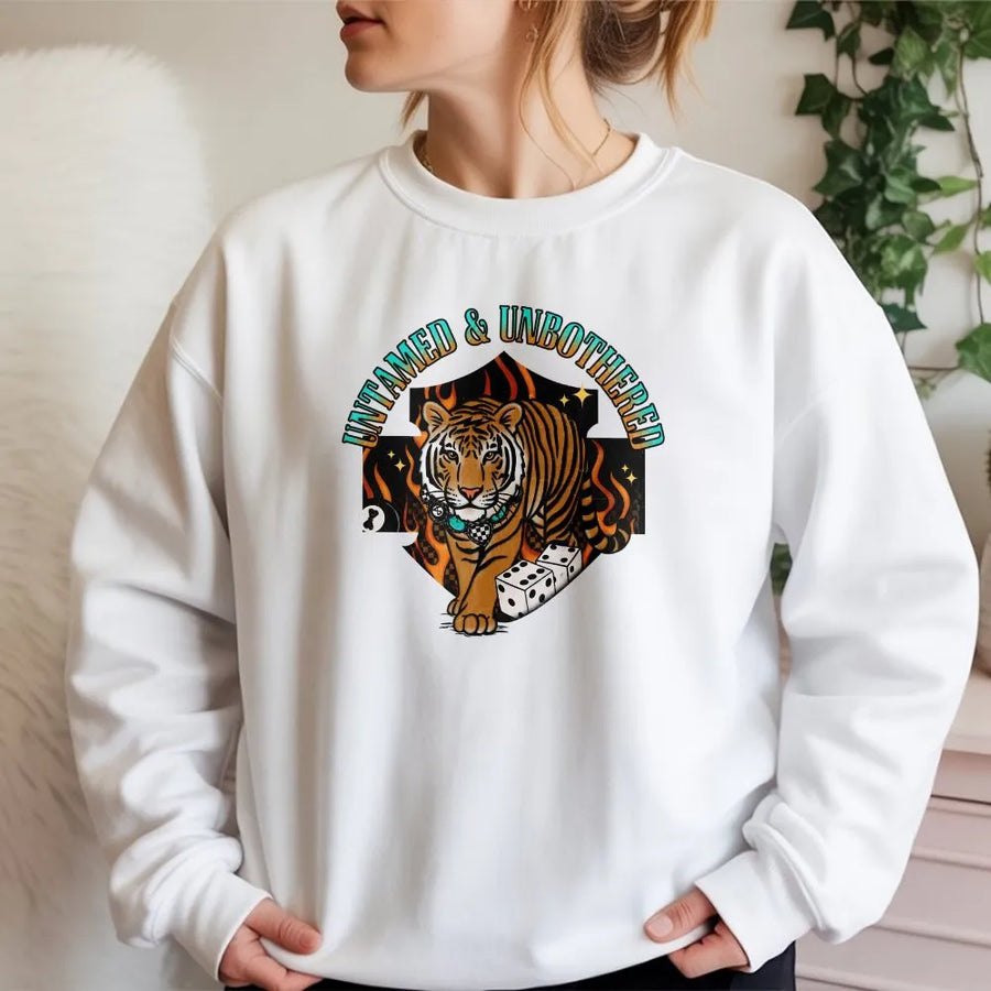Untamed & Unbothered Tiger Sweatshirt | Retro Western Graphic Design | Premium Cotton Blend | Gift for Country Music Fans & Cowgirl Aesthetic