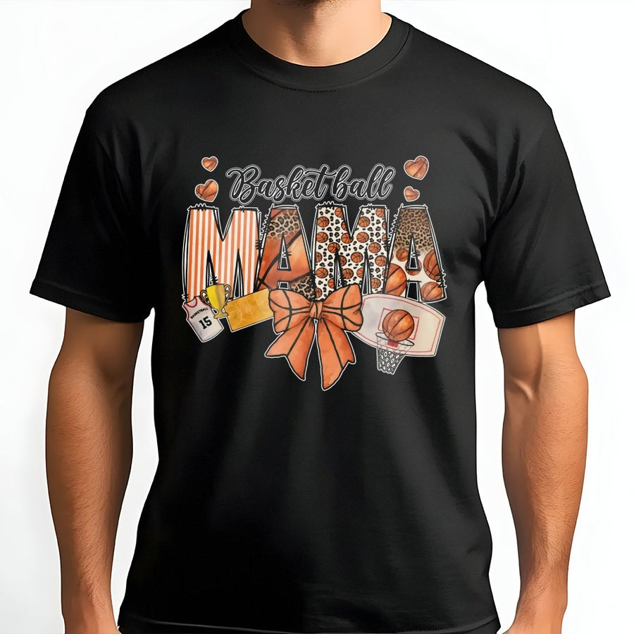 Basketball Mama T-Shirt | Leopard Print Sports Design | 100% Cotton Premium Tee | Game Day Gift for Basketball Moms