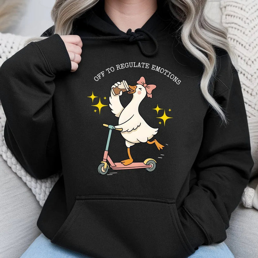 Silly Goose Hoodie | Off To Regulate Emotions Graphic Sweatshirt | Premium Cotton-Blend Pullover | Gift for Therapist or Teacher