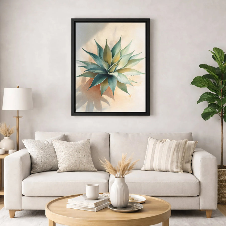 Agave Succulent Wall Art | Watercolor Botanical Plant Canvas | Premium Fade-Resistant Print | Modern Desert Decor for Living Room Office