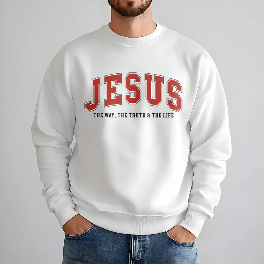 Jesus Sweatshirt | The Way The Truth And The Life Scripture Design | Premium Cotton Blend Crewneck | Christian Faith Gift For Men And Women