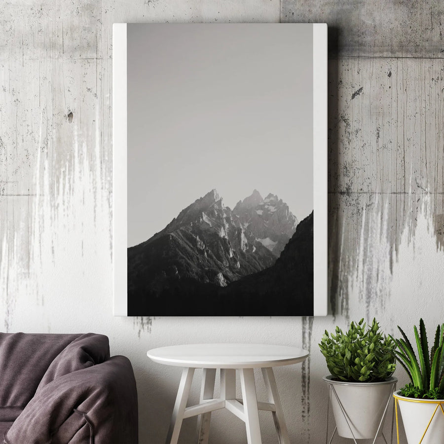 Black and White Mountain Canvas Print | Minimalist Monochrome Landscape | Premium Gallery Wrapped Canvas | Modern Office & Living Room Decor Gift