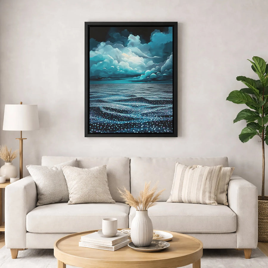 Bioluminescent Ocean Canvas Print | Moody Night Sea Wall Art | Premium Gallery Wrapped Decor | Coastal Bedroom or Living Room Gift