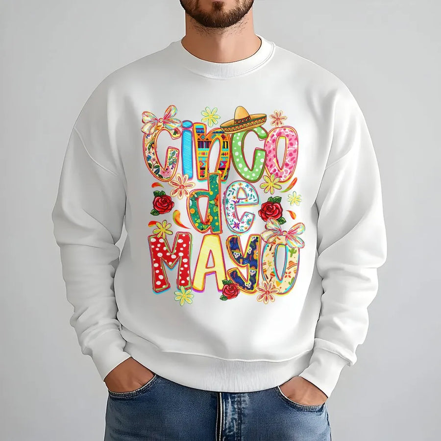 Cinco De Mayo Sweatshirt | Colorful Coquette Bow Fiesta Graphic | Soft Cotton Blend | Women's Mexican Holiday Party Gift