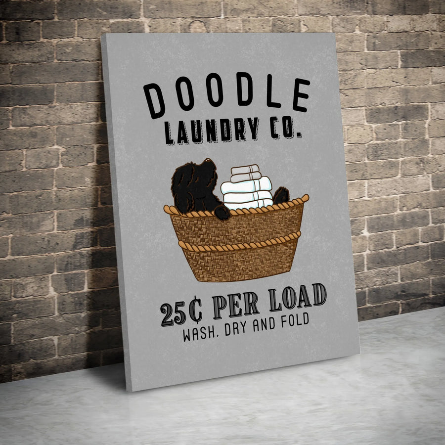 Doodle Dog Laundry Room Wall Art | Funny Puppy In Basket Canvas Print | 1.25-Inch Premium Gallery Wrap | Cute Pet Decor Gift For Dog Lovers