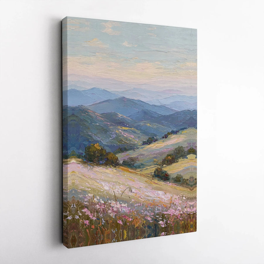 Impressionist Mountain Landscape Canvas Art | Wildflower Meadow Wall Decor | Gallery-Wrapped Premium Print | Nature-Inspired Home Gift