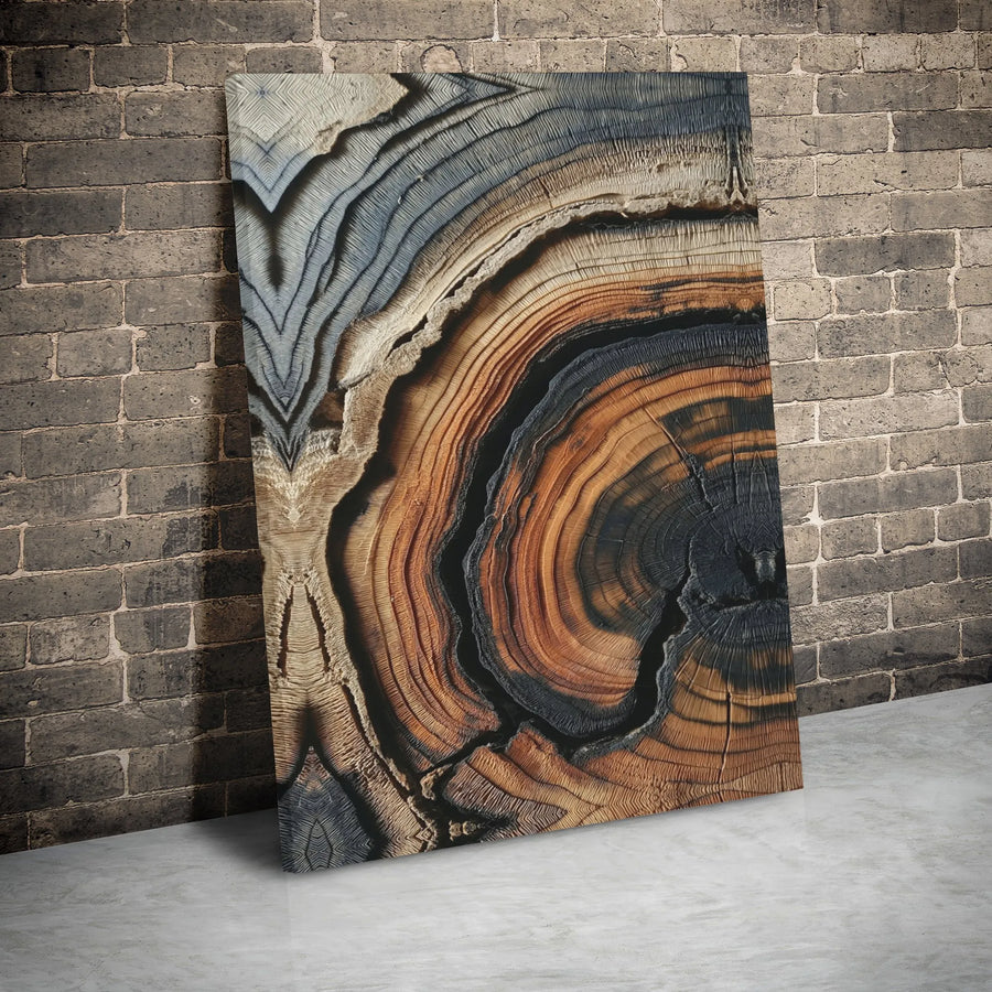 Abstract Tree Rings Canvas Wall Art | Mirrored Wood Grain Texture Print | Premium 1.25 Inch Gallery Wrap | Modern Nature Decor for Office or Home