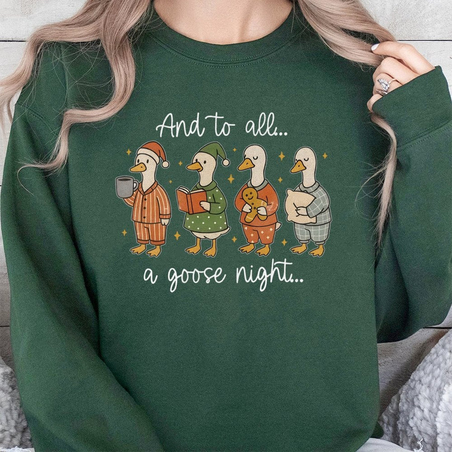 Cute Goose Christmas Sweatshirt | Funny Pajama Geese Graphic | Premium Cotton Blend Crewneck | Holiday Gift For Duck Lovers
