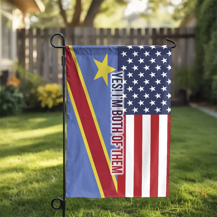 Congolese American Garden Flag | Half USA Half DR Congo Design | Premium Weather-Resistant Polyester | Gift for Dual Citizens Yard Decor